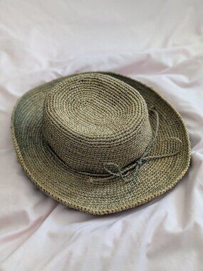 Scala Sage Green Crocheted Straw Sun Hat OS